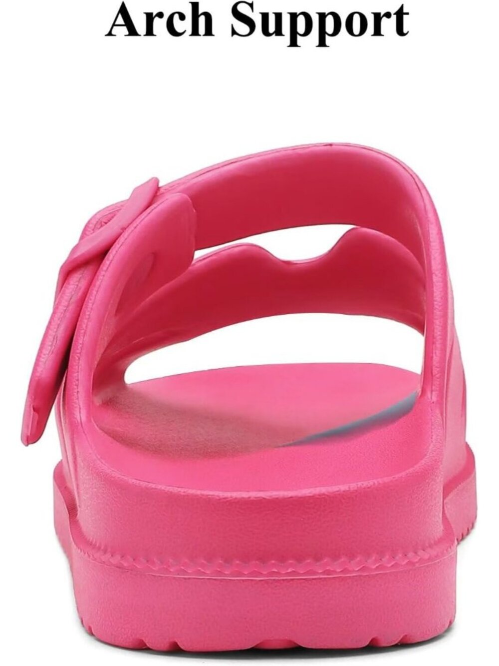 Women's Hot Pink Flat Sandal Arch Support Summer Beach Slip on Slides H-Strap - Picture 5 of 6